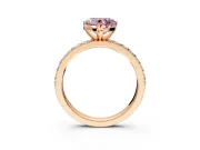 Solitaire Engagement Ring Setting for Fancy Pink Heart-Shaped Center with Round Cut Pave Band and Prong Head in Rose Gold