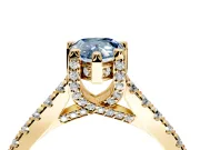 Solitaire Engagement Ring Setting for Fancy Blue Pear-Shaped Center with Widening Pave Band and Claw Prong Head in Yellow Gold