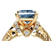 Solitaire Engagement Ring Setting for Fancy Blue Princess Cut Center with Filigree Accent Basket and Prong Head in Yellow Gold