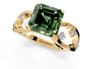 Solitaire Engagement Ring Setting for Fancy Green Asscher Cut Center with Criss-Cross Accent Band and Prong Head in Yellow Gold