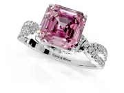 Solitaire Engagement Ring Setting for Fancy Pink Asscher Cut Center with Narrow Twist Pave Band and Prong Head in Platinum