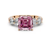 5 Stone Engagement Ring Setting for Fancy Pink Asscher Cut Center with Graduated Accents and Prong Head in Rose Gold