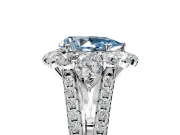 Halo Engagement Ring Setting for Fancy Blue Pear-Shaped Center with Two-Strand Split Shank and Prong Head in Sterling Silver
