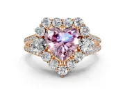 Halo Engagement Ring Setting for Fancy Pink Heart-Shaped Center with Two-Strand Split Shank and Prong Head in Rose Gold