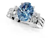 Solitaire Engagement Ring Setting for Fancy Blue Oval Center with Grooved Bar Accent Band and Prong Head in Sterling Silver