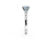 3 Stone Engagement Ring Setting for Fancy Blue Princess Cut Center with Channel Baguette Accents and Prong Head in Sterling Silver