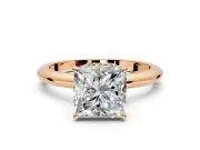 Hidden Halo Engagement Ring Setting for Princess Cut Center with Plain Rounded Band and Prong Head in Rose Gold
