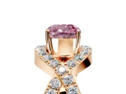 Halo Engagement Ring Setting for Fancy Pink Cushion Cut Center with Pave Infinity Twist Band and Prong Head in Rose Gold