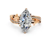 Solitaire Engagement Ring Setting for Marquise Center with Pave and Plain Crossover Band and Prong Head in Rose Gold