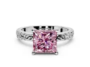 Solitaire Engagement Ring Setting for Fancy Pink Princess Cut Center with Scrollwork Band and Prong Head in White Gold