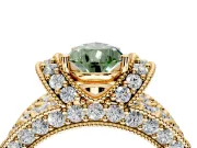 Pave Engagement Ring Setting for Fancy Green Pear-Shaped Center with Curved Accent Rows, Openwork and Prong Head in Yellow Gold