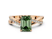 Crossover Engagement Ring Setting for Fancy Green Emerald Cut Center with Pave and Plain Strands and Prong Head in Rose Gold
