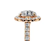 Halo Engagement Ring Setting for Round Cut Center with Narrowing Pave Band and Prong Head in Rose Gold