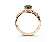 Cluster Engagement Ring Setting for Fancy Green Round Cut Center with Round Cut Accent Band and Prong Head in Rose Gold