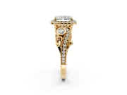 Milgrain Halo Engagement Ring Setting for Radiant Cut Center with Shoulder Bezels and Prong Head in Yellow Gold