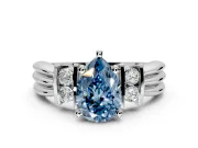 Solitaire Engagement Ring Setting for Fancy Blue Pear-Shaped Center with Grooved Bar Accent Band and Prong Head in Sterling Silver