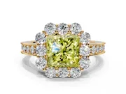 Halo Engagement Ring Setting for Fancy Yellow Princess Cut Center with Milgrain Channel Band and Prong Head in Yellow Gold