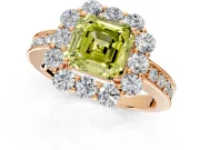 Halo Engagement Ring Setting for Fancy Yellow Asscher Cut Center with Milgrain Channel Band and Prong Head in Rose Gold