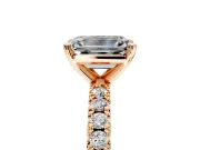 Solitaire Engagement Ring Setting for Emerald Cut Center with Fine Pave Band and Claw Prong Head in Rose Gold