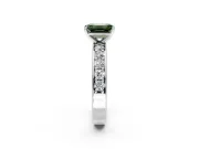 Solitaire Engagement Ring Setting for Fancy Green Emerald Cut Center with Channel-Set Accents and Prong Head in Sterling Silver