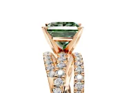 Solitaire Engagement Ring Setting for Fancy Green Princess Cut Center with Woven 3-Strand Pave Band and Prong Head in Rose Gold