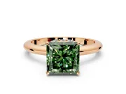 Hidden Halo Engagement Ring Setting for Fancy Green Princess Cut Center with Plain Rounded Band and Prong Head in Rose Gold