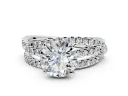 Solitaire Engagement Ring Setting for Round Cut Center with Woven 3-Strand Pave Band and Prong Head in Platinum