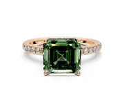 Solitaire Engagement Ring Setting for Fancy Green Asscher Cut Center with Fine Pave Band and Prong Head in Rose Gold