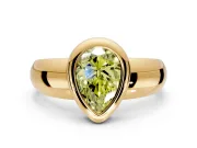 Solitaire Engagement Ring Setting for Fancy Yellow Pear-Shaped Center with Wide Band and Bezel Head in Yellow Gold