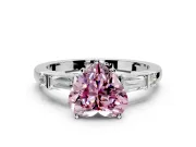 Bar-Set Engagement Ring Setting for Fancy Pink Heart-Shaped Center with Tapered Baguette Accents and Prong Head in Sterling Silver