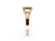 3 Stone Engagement Ring Setting for Fancy Yellow Emerald Cut Center with Matching Side Accents and Prong Head in Rose Gold
