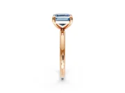 Low-Set Solitaire Engagement Ring Setting for Fancy Blue Asscher Cut Center with Thin Plain Band and Prong Head in Rose Gold