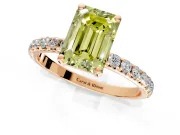 Solitaire Engagement Ring Setting for Fancy Yellow Emerald Cut Center with Micro Pave Band and Prong Head in Rose Gold