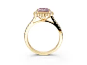 Milgrain Floral Halo Engagement Ring Setting for Fancy Pink Princess Cut Center with Pave Band and Prong Head in Yellow Gold