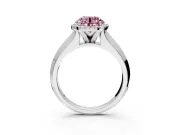 Halo Engagement Ring Setting for Fancy Pink Round Cut Center with Knife Ridge Cathedral Band and Prong Head in White Gold