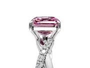 Crossover Engagement Ring Setting for Fancy Pink Asscher Cut Center with Pave and Plain Strands and Prong Head in White Gold