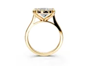 Single Halo Engagement Ring Setting for Cushion Cut Center with Corner Claws, Plain Band and Prong Head in Yellow Gold