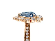 Milgrain Halo Engagement Ring Setting for Fancy Blue Heart-Shaped Center with Bezel Point Accents and Prong Head in Rose Gold