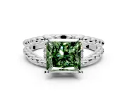 Halo Engagement Ring Setting for Fancy Green Princess Cut Center with Rope Twist Split Shank and Prong Head in White Gold