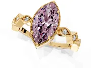Milgrain Bezel Engagement Ring Setting for Fancy Pink Marquise Center with Marquise Stations and Bezel Head in Yellow Gold