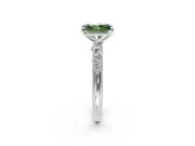 Cluster Engagement Ring Setting for Fancy Green Radiant Cut Center with Round Cut Accent Band and Prong Head in White Gold