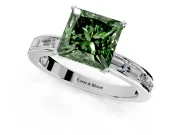 Solitaire Engagement Ring Setting for Fancy Green Princess Cut Center with Channel Baguette Band and Prong Head in Platinum