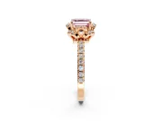 Floral Halo Engagement Ring Setting for Fancy Pink Asscher Cut Center with Pave Band and Prong Head in Rose Gold