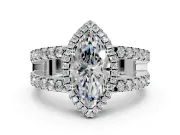 Halo Engagement Ring Setting for Marquise Center with Wide-Open Pave Split Shank and Prong Head in Sterling Silver
