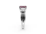 Solitaire Engagement Ring Setting for Fancy Pink Emerald Cut Center with Grooved Bar Accent Band and Prong Head in Platinum