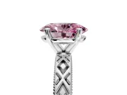 Solitaire Engagement Ring Setting for Fancy Pink Oval Center with Milgrain X Pattern Band and Prong Head in Sterling Silver