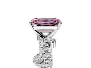 Solitaire Engagement Ring Setting for Fancy Pink Emerald Cut Center with Bar-Station Pave Twist and Prong Head in White Gold