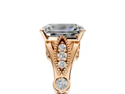 Solitaire Engagement Ring Setting for Emerald Cut Center with Marquise and Bezel Accents and Prong Head in Rose Gold