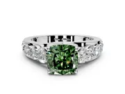 Solitaire Engagement Ring Setting for Fancy Green Cushion Cut Center with Graduated Shared Prongs and Prong Head in Sterling Silver