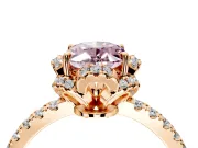 Halo Engagement Ring Setting for Fancy Pink Oval Center with Openwork Halo, Pave Band and Prong Head in Rose Gold